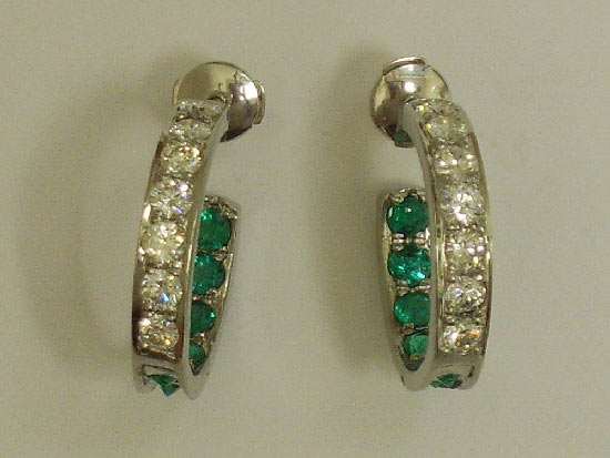 Diamond & Emerald Hoop Earrings