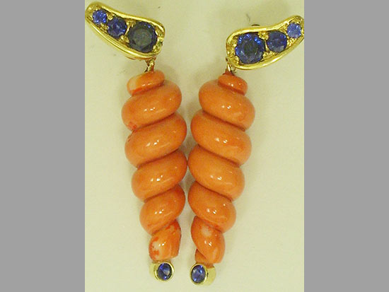 Coral and Sapphire earrings