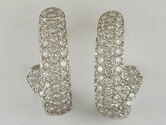 White Gold Pavé Diamond Hoop Earrings