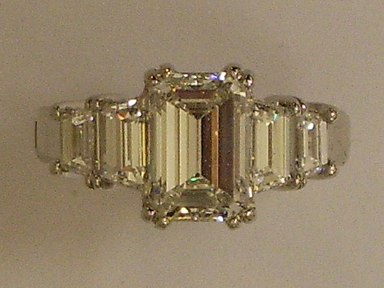 Platinum Engagement Ring With Emerald Cut Diamonds