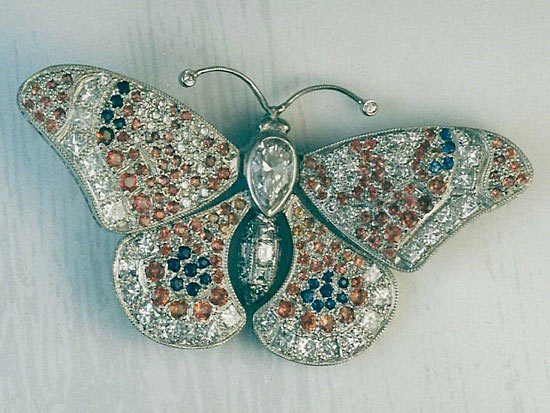Platinum Butterfly Pin With Diamonds & Sapphires
