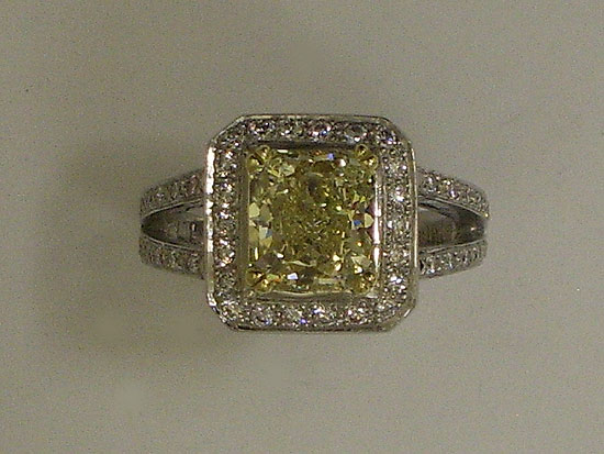 Platinum Radiant Cut Fancy Yellow Diamond Ring