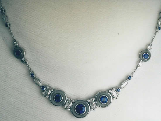 Platinum, Sapphire, Diamond & Crystal Necklace